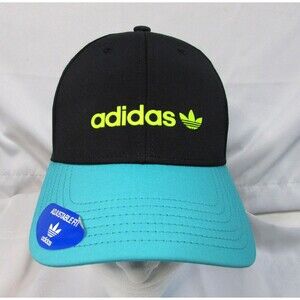 adidas Hat Cap Snap Back One Size Black Teal Trefoil Logo Mens Adjustable Sport